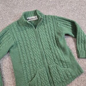 ARAN CRAFTS‎ Vintage Womans Size M  Full Zip Cable Knit  Swetter Green Wool